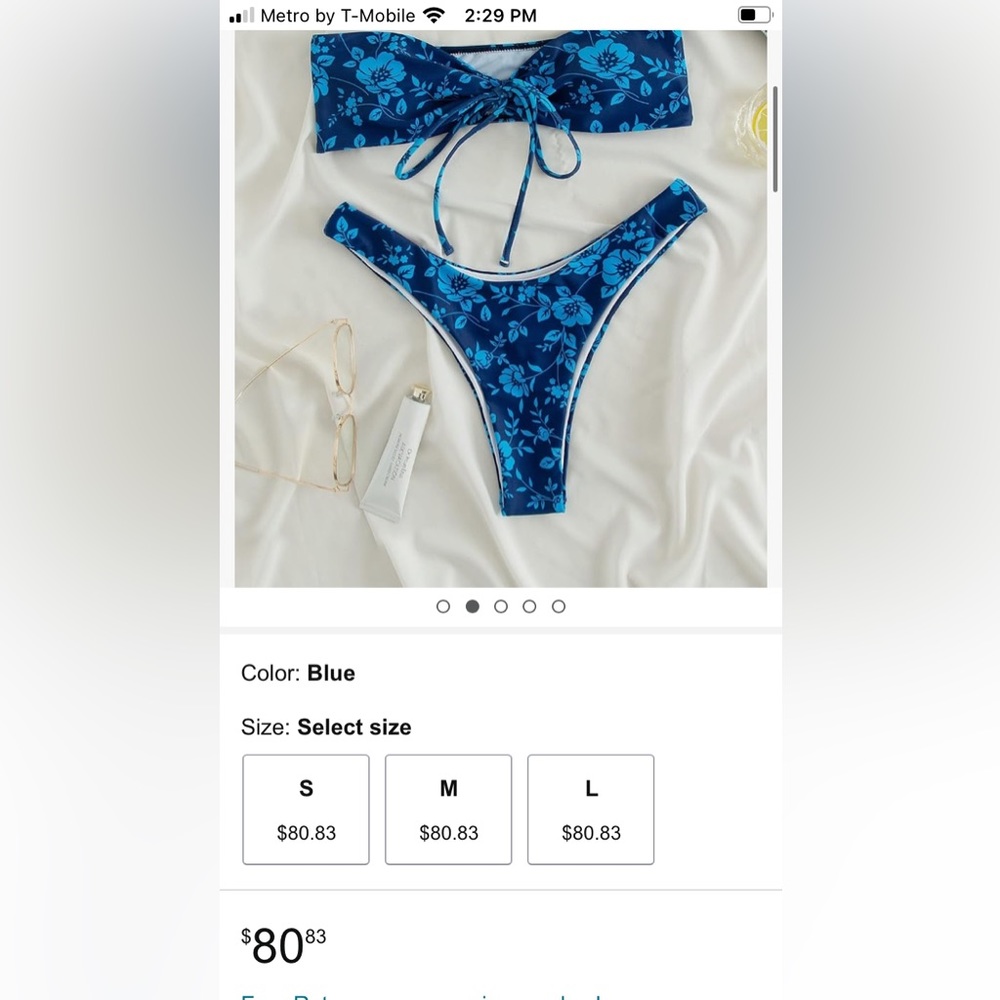 Hawaiian 2 piece bikini Maui blue floral, size small. New w/out tags
